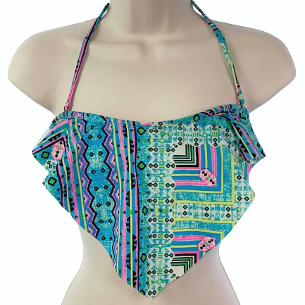 HOBIE Sz M Flounce Bikini Swimsuit Aqua Aztec Top!